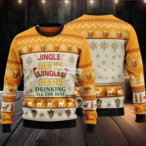 Jingle Beer Drinking All The Way Ugly Christmas Sweater Yellow Best