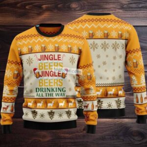 Jingle Beer Drinking All The Way Ugly Christmas Sweater Yellow Best