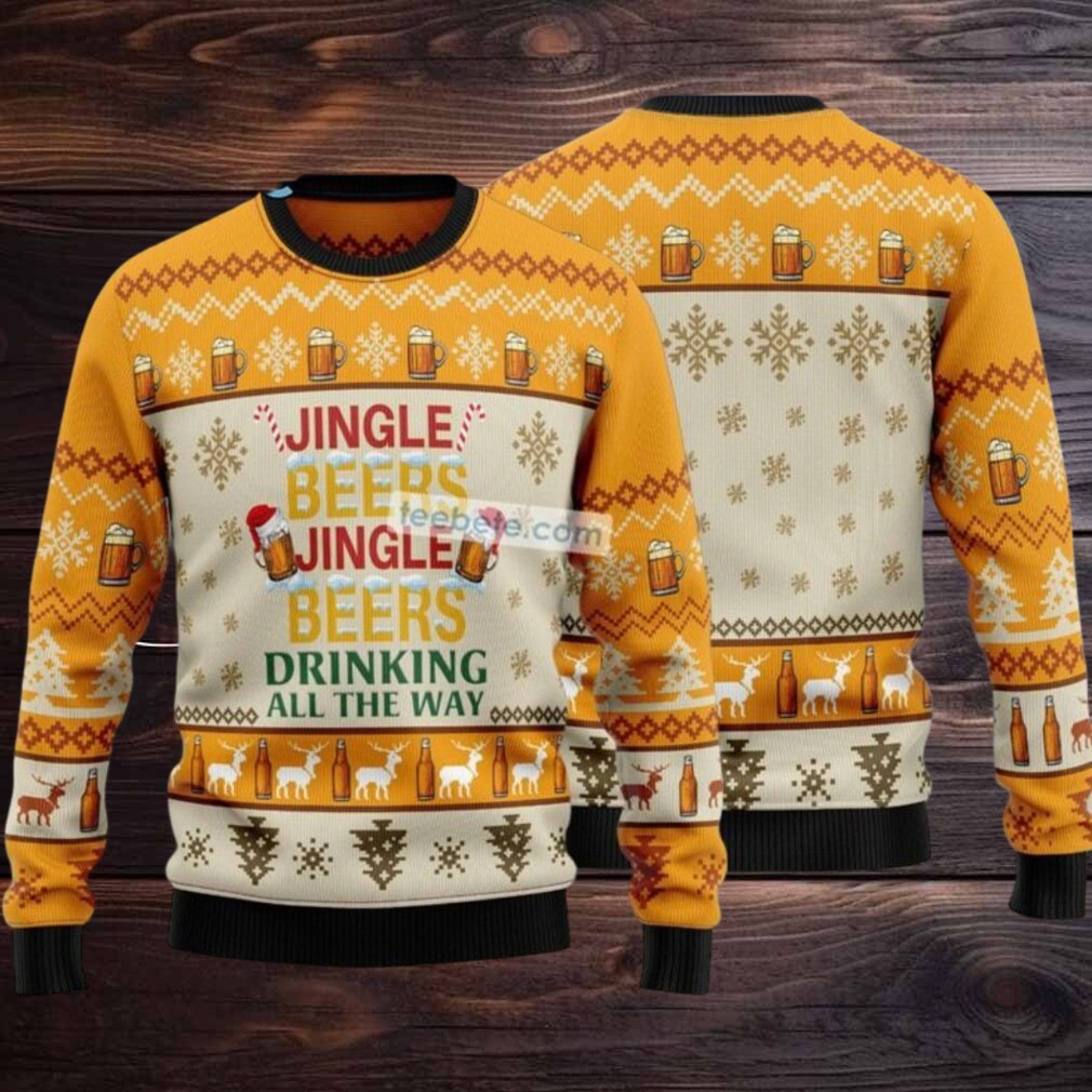 Jingle Beer Drinking All The Way Ugly Christmas Sweater Yellow Best Jingle Beer Drinking All The Way Ugly Christmas Sweater Yellow Best