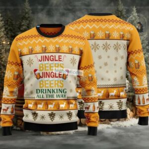 Jingle Beer Drinking All The Way Ugly Christmas Sweater Yellow Best