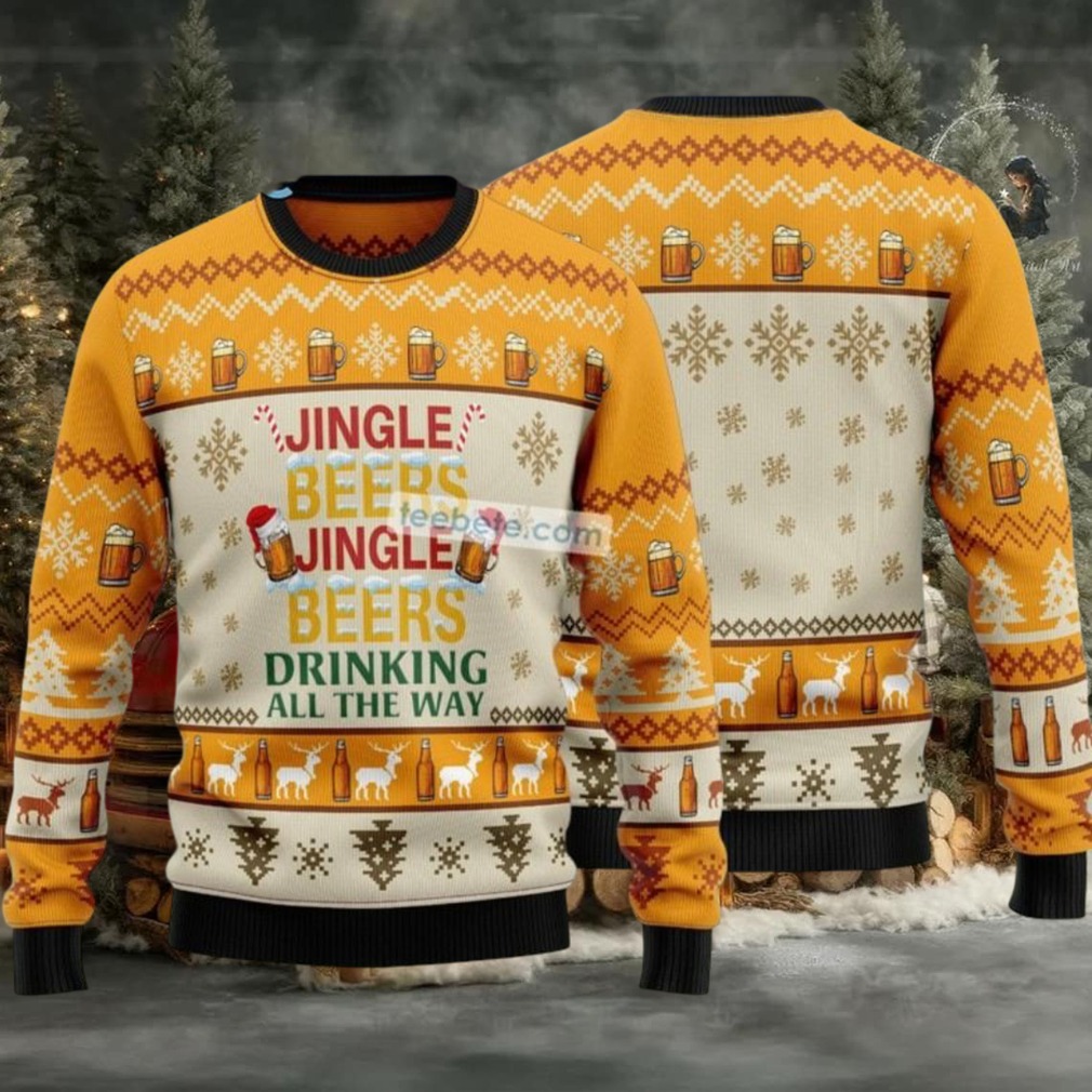 Jingle Beer Drinking All The Way Ugly Christmas Sweater Yellow Best Jingle Beer Drinking All The Way Ugly Christmas Sweater Yellow Best