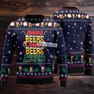 Jingle Beers Drinking All The Ways Ugly Christmas Sweater Blue Crazy
