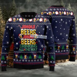 Jingle Beers Drinking All The Ways Ugly Christmas Sweater Blue Crazy