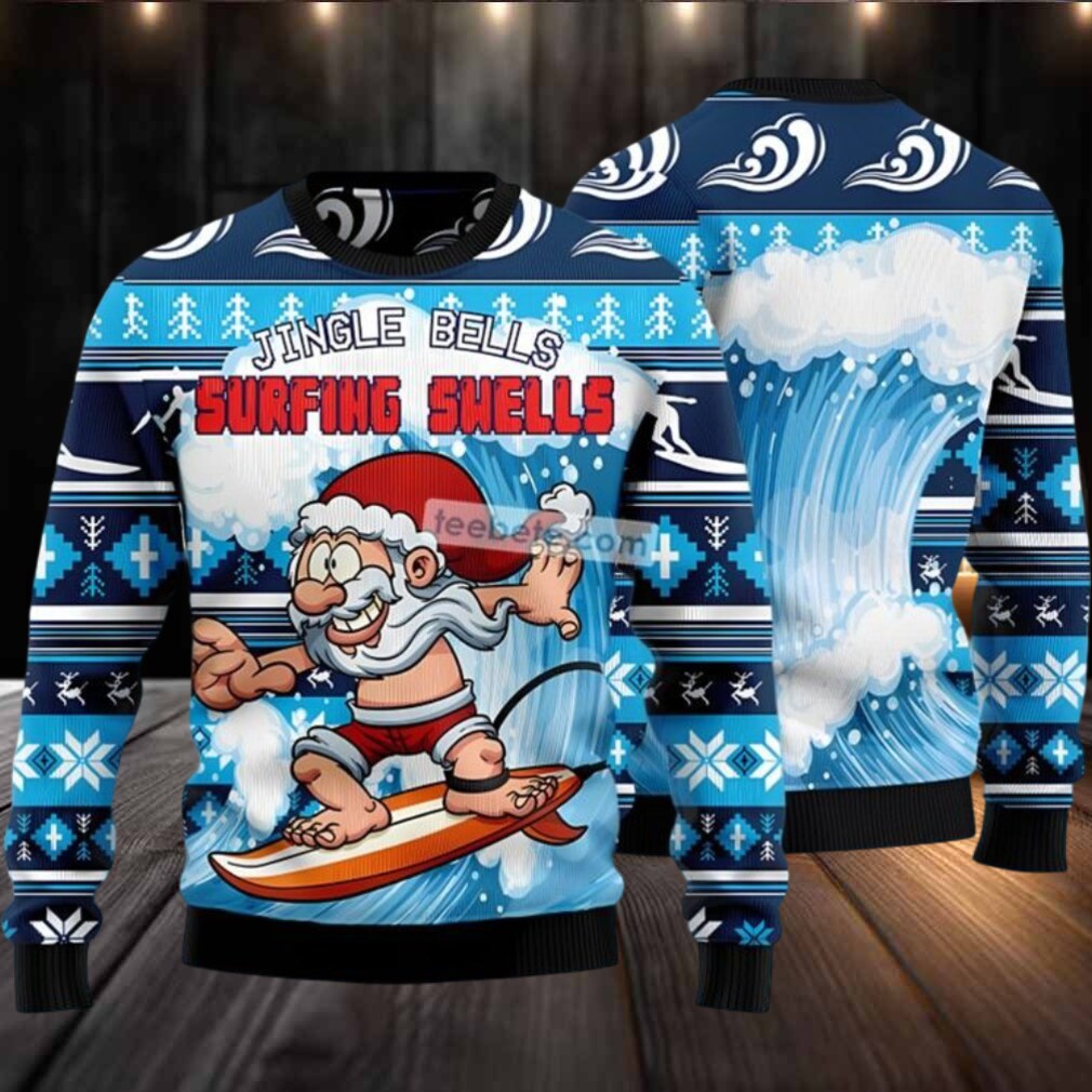 Jingle Bells Surfing Swells Ugly Christmas Sweater Blue Best Jingle Bells Surfing Swells Ugly Christmas Sweater Blue Best
