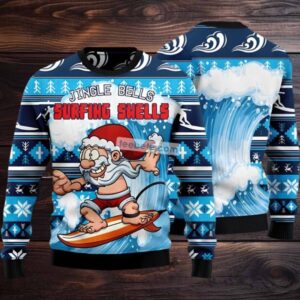 Jingle Bells Surfing Swells Ugly Christmas Sweater Blue Best