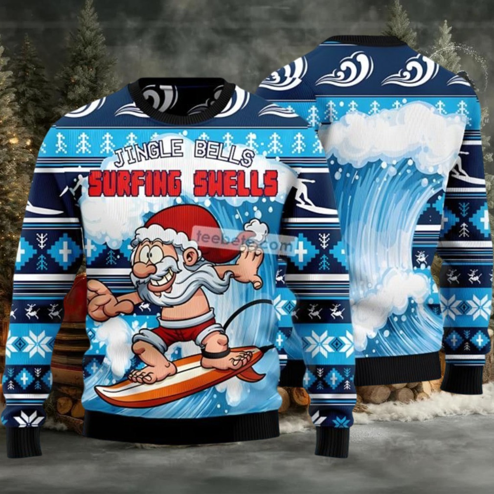 Jingle Bells Surfing Swells Ugly Christmas Sweater Blue Best Jingle Bells Surfing Swells Ugly Christmas Sweater Blue Best