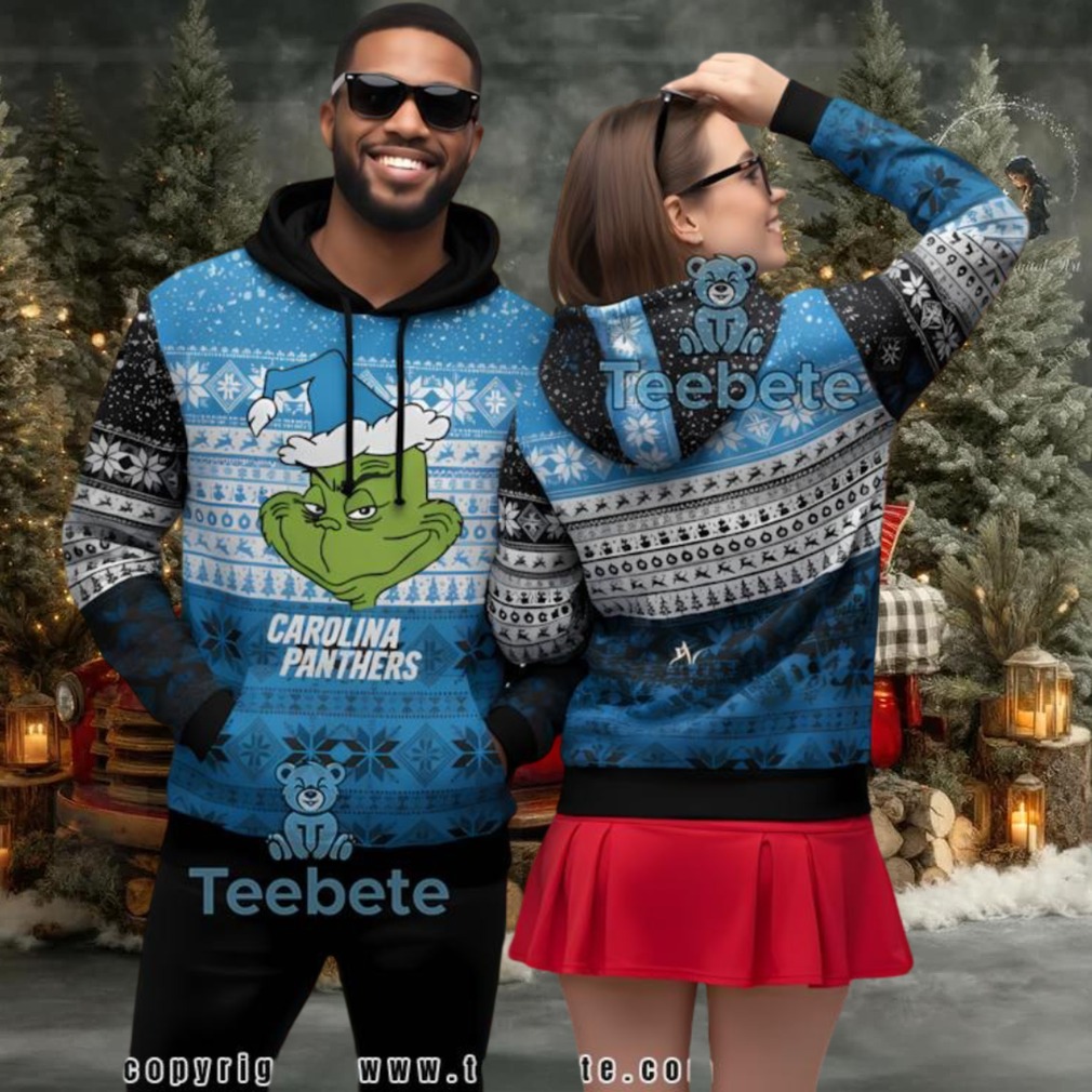 Carolina Panthers Grinch Face 3D Ugly Hoodie Print Carolina Panthers Grinch Face 3D Ugly Hoodie Print