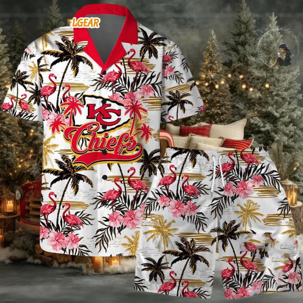Kansas City Chiefs Football Team Logo Pattern Flamingo Hibiscus Summer Hawaiian Shirt And Beach Short Kansas City Chiefs Football Team Logo Pattern Flamingo Hibiscus Summer Hawaiian Shirt And Beach Short