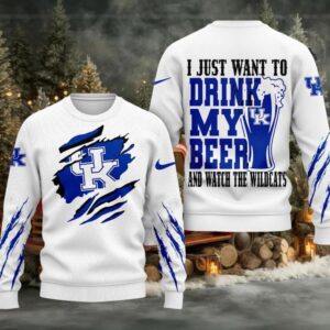 Kentucky Wildcats NCAA I Just Want To Drink My Beer And Watch Aggies Ugy Christmas Sweater