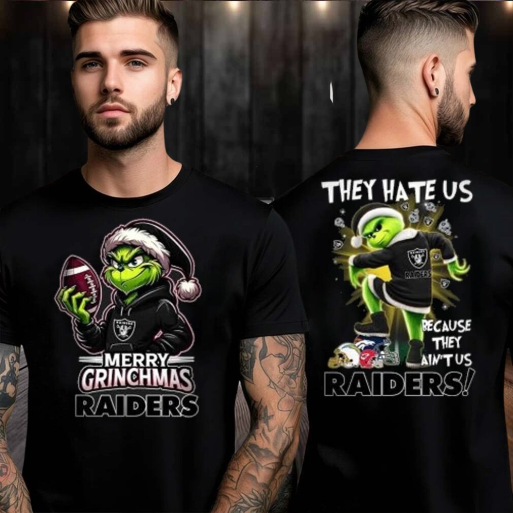 Las Vegas Raiders Grinch Merry Christmas Grinchmas 2025 Personalized Football Logo Two Sided Shirt Las Vegas Raiders Grinch Merry Christmas Grinchmas 2025 Personalized Football Logo Two Sided Shirt