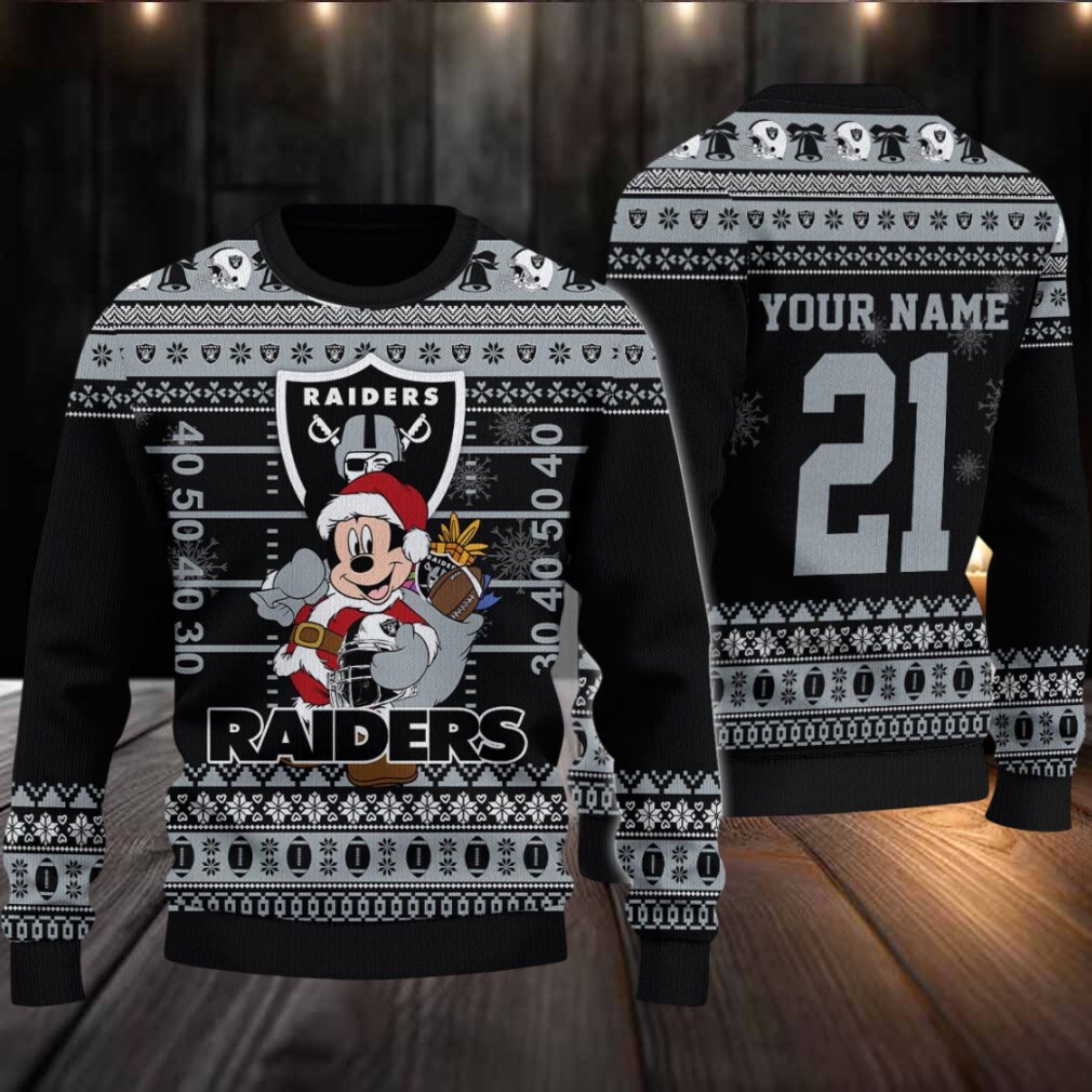 Las Vegas Raiders Mickey Mouse Santa Ugly Christmas Sweater Las Vegas Raiders Mickey Mouse Santa Ugly Christmas Sweater