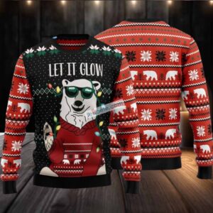 Lets Glow Polar Bear Xmas Light Ugly Christmas Sweater On Sale