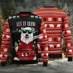 Lets Glow Polar Bear Xmas Light Ugly Christmas Sweater On Sale