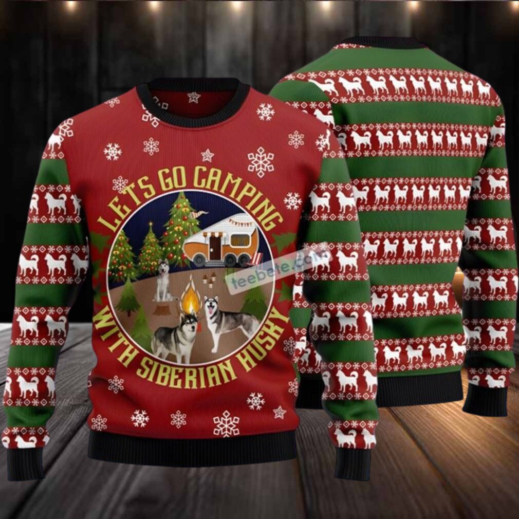 Lets Go Camping With Siberian Husky Ugly Christmas Sweater Red Friends Lets Go Camping With Siberian Husky Ugly Christmas Sweater Red Friends