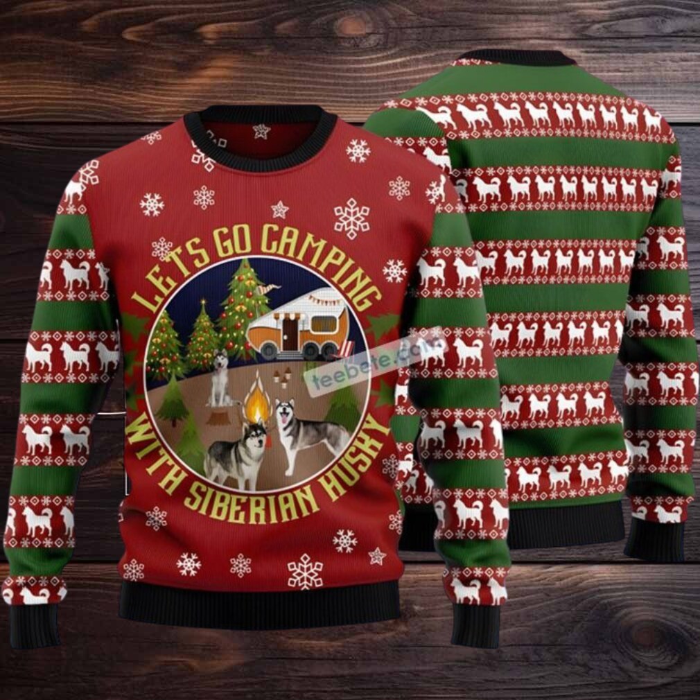 Lets Go Camping With Siberian Husky Ugly Christmas Sweater Red Friends Lets Go Camping With Siberian Husky Ugly Christmas Sweater Red Friends