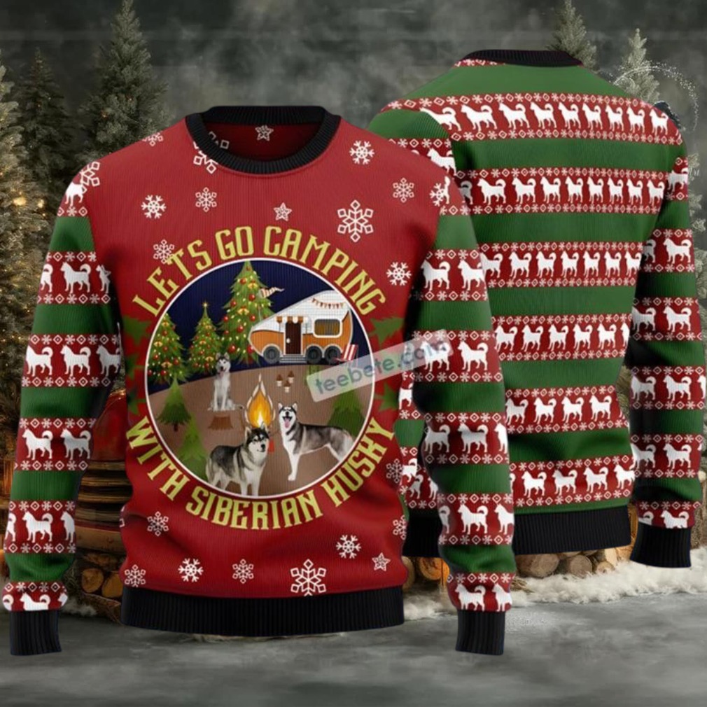 Lets Go Camping With Siberian Husky Ugly Christmas Sweater Red Friends Lets Go Camping With Siberian Husky Ugly Christmas Sweater Red Friends