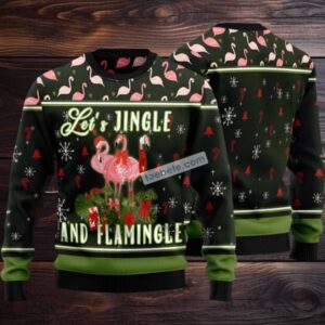Lets Jingle And Flamingle Ugly Christmas Sweater Green Family