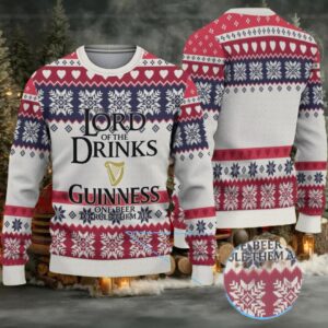 Light Grey Navy & Burgundy Fair Isle Snowflake “Lord of the Drinks” Guinness Ugly Christmas Sweater