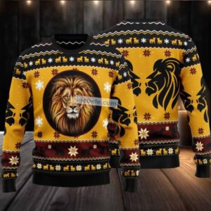 Lion Face Ugly Christmas Sweater Yellow Ladies