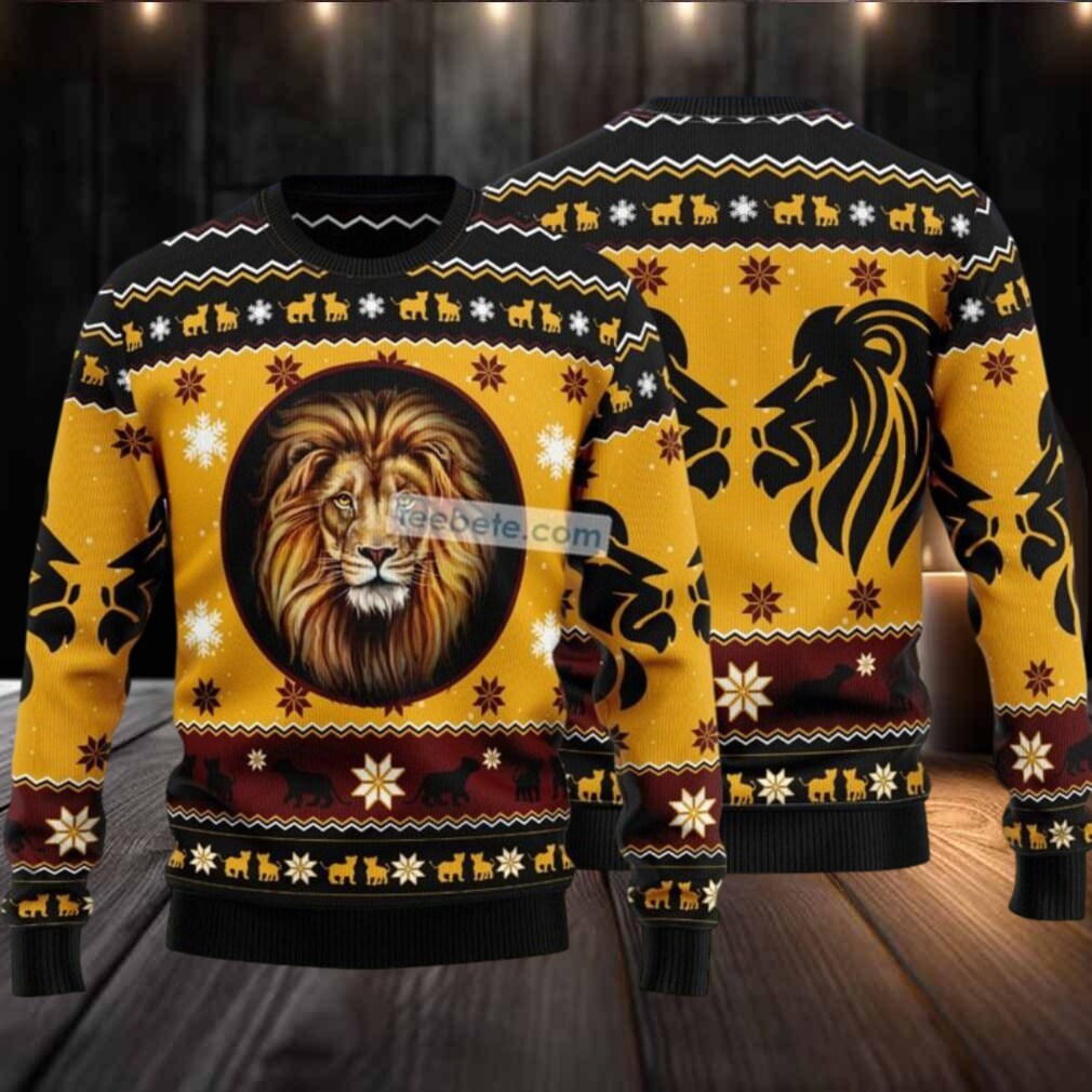 Lion Face Ugly Christmas Sweater Yellow Ladies Lion Face Ugly Christmas Sweater Yellow Ladies