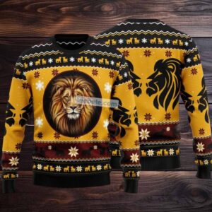 Lion Face Ugly Christmas Sweater Yellow Ladies