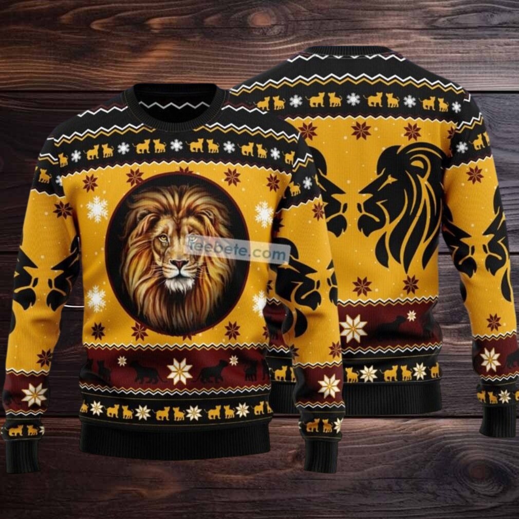 Lion Face Ugly Christmas Sweater Yellow Ladies Lion Face Ugly Christmas Sweater Yellow Ladies