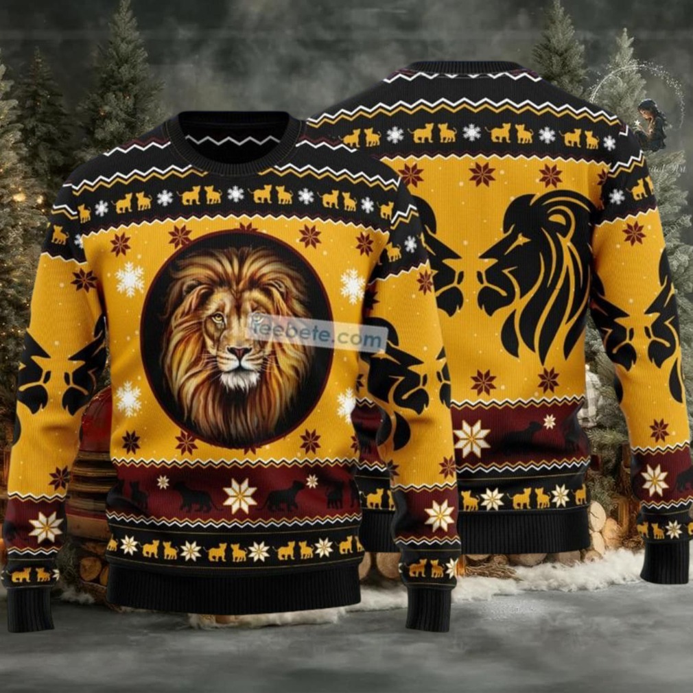 Lion Face Ugly Christmas Sweater Yellow Ladies Lion Face Ugly Christmas Sweater Yellow Ladies