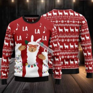Llama La La Listening Music Ugly Christmas Sweater Mens