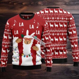 Llama La La Listening Music Ugly Christmas Sweater Mens