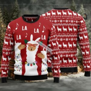 Llama La La Listening Music Ugly Christmas Sweater Mens