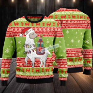 Llama Pattern Ugly Christmas Sweater Green Family