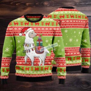 Llama Pattern Ugly Christmas Sweater Green Family