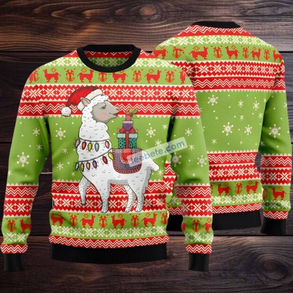 Llama Pattern Ugly Christmas Sweater Green Family Llama Pattern Ugly Christmas Sweater Green Family