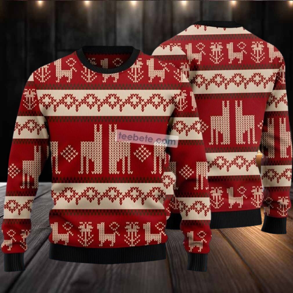 Llama Pattern Ugly Christmas Sweater Red Best Llama Pattern Ugly Christmas Sweater Red Best
