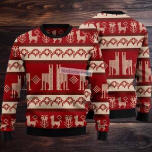 Llama Pattern Ugly Christmas Sweater Red Best