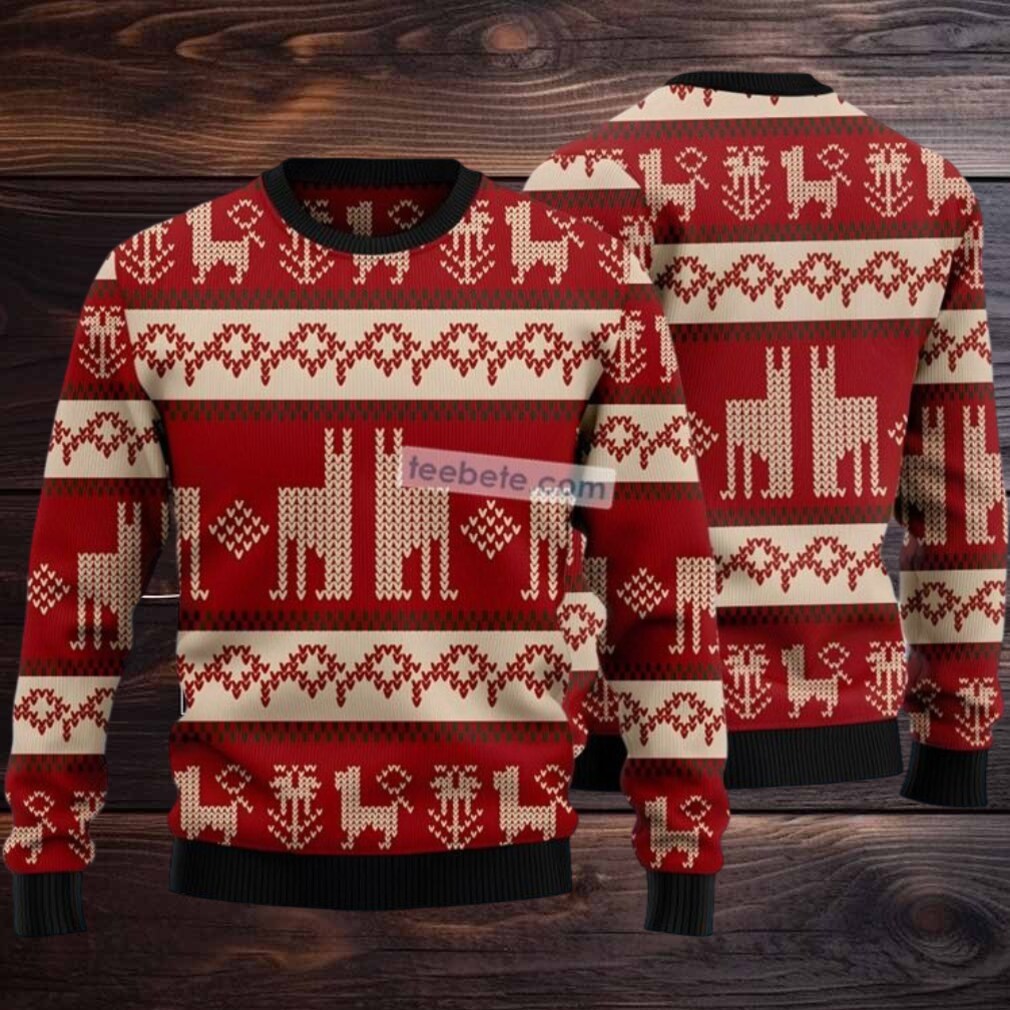 Llama Pattern Ugly Christmas Sweater Red Best Llama Pattern Ugly Christmas Sweater Red Best