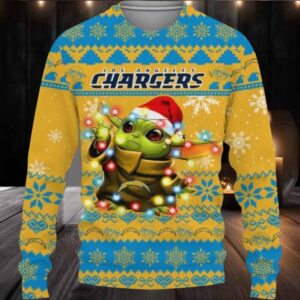Los Angeles Chargers Baby Yoda Star Wars Ugly Christmas Sweater, NFL Christmas Sweater