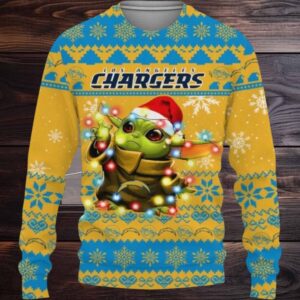 Los Angeles Chargers Baby Yoda Star Wars Ugly Christmas Sweater, NFL Christmas Sweater
