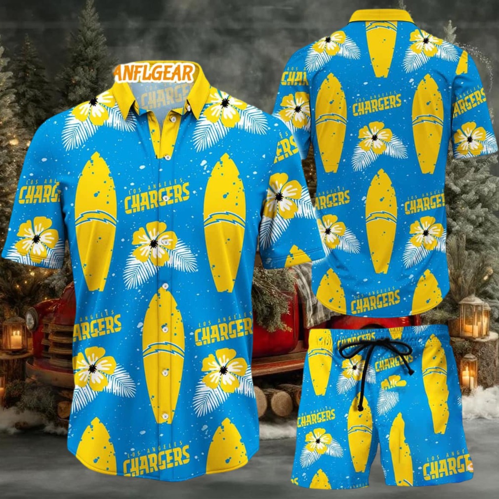 Los Angeles Chargers Flower Pattern Hawaiian Shirt And Shorts Los Angeles Chargers Flower Pattern Hawaiian Shirt And Shorts