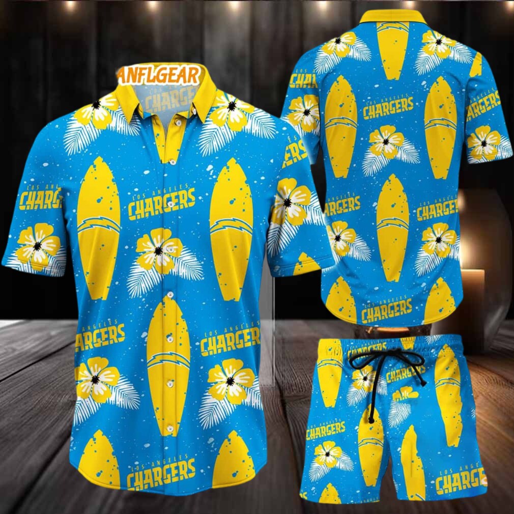Los Angeles Chargers Flower Pattern Hawaiian Shirt And Shorts Los Angeles Chargers Flower Pattern Hawaiian Shirt And Shorts