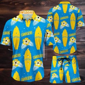 Los Angeles Chargers Flower Pattern Hawaiian Shirt And Shorts