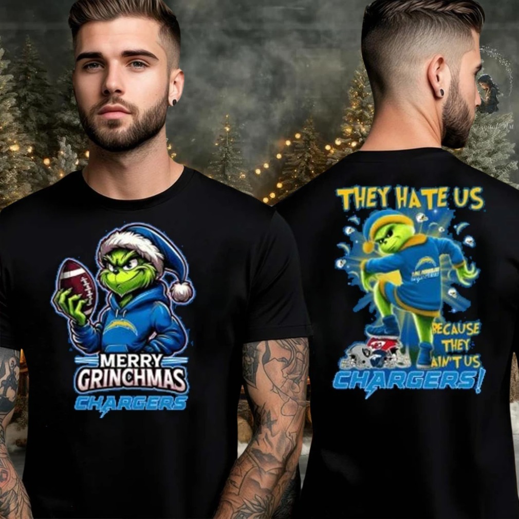 Los Angeles Chargers Grinch Merry Christmas Grinchmas 2025 Personalized Football Logo Two Sided Shirt Los Angeles Chargers Grinch Merry Christmas Grinchmas 2025 Personalized Football Logo Two Sided Shirt