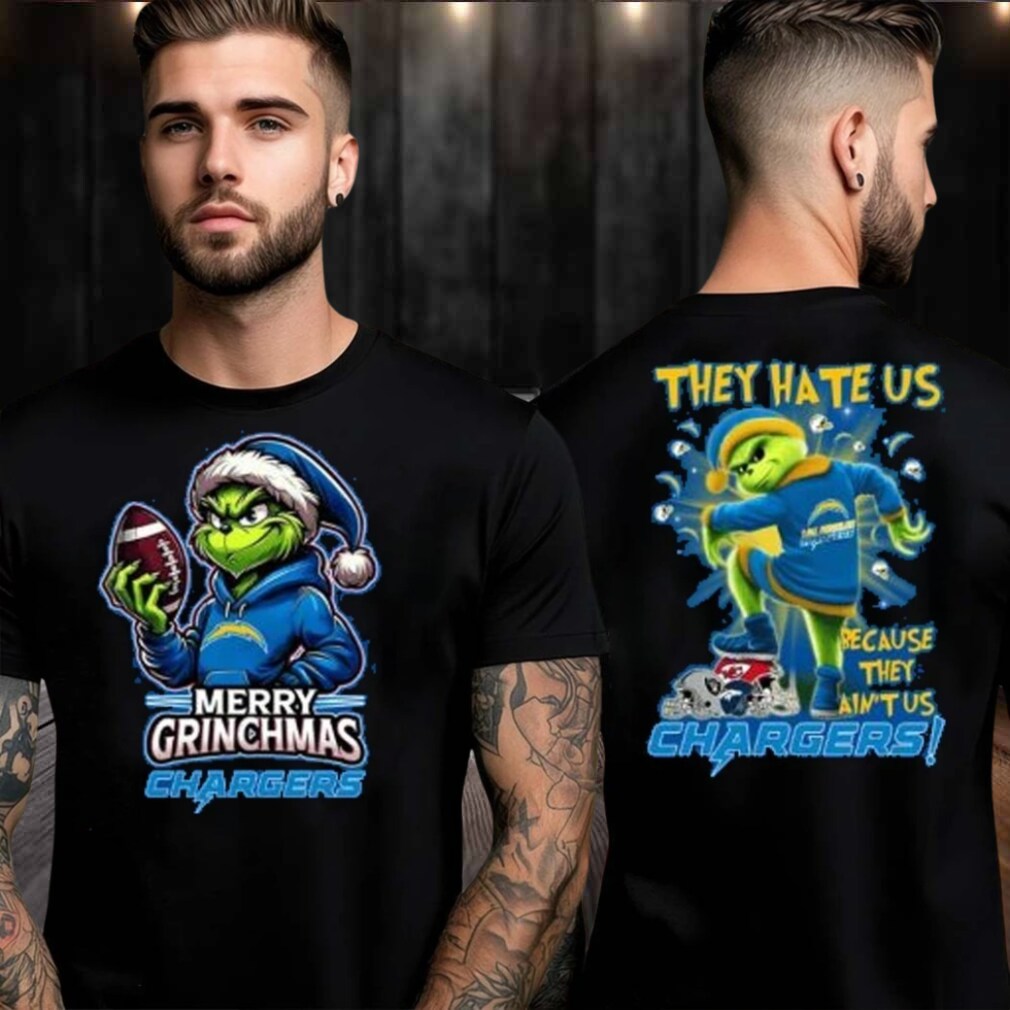 Los Angeles Chargers Grinch Merry Christmas Grinchmas 2025 Personalized Football Logo Two Sided Shirt Los Angeles Chargers Grinch Merry Christmas Grinchmas 2025 Personalized Football Logo Two Sided Shirt