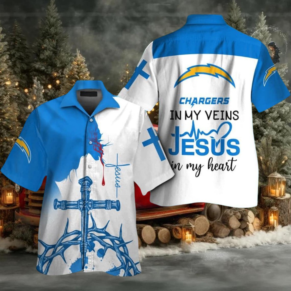Los Angeles Chargers In My Veins Jesus Im My Heart Hawaiian Shirt