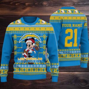 Los Angeles Chargers Mickey Mouse Santa Ugly Christmas Sweater