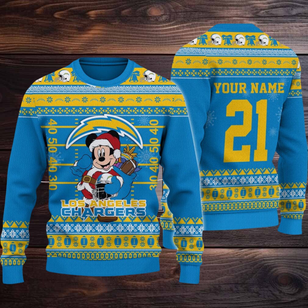 Los Angeles Chargers Mickey Mouse Santa Ugly Christmas Sweater Los Angeles Chargers Mickey Mouse Santa Ugly Christmas Sweater