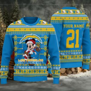 Los Angeles Chargers Mickey Mouse Santa Ugly Christmas Sweater