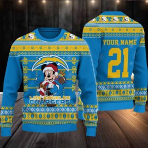 Los Angeles Chargers Mickey Mouse Santa Ugly Christmas Sweater