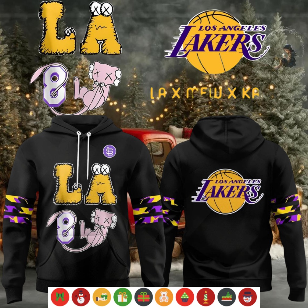 Los Angeles Lakers x Mew x Kaws Black Hoodie Shirt Los Angeles Lakers x Mew x Kaws Black Hoodie Shirt