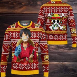 Luffy Wano Anime Xmas Gifts One Piece Ugly Christmas Sweater